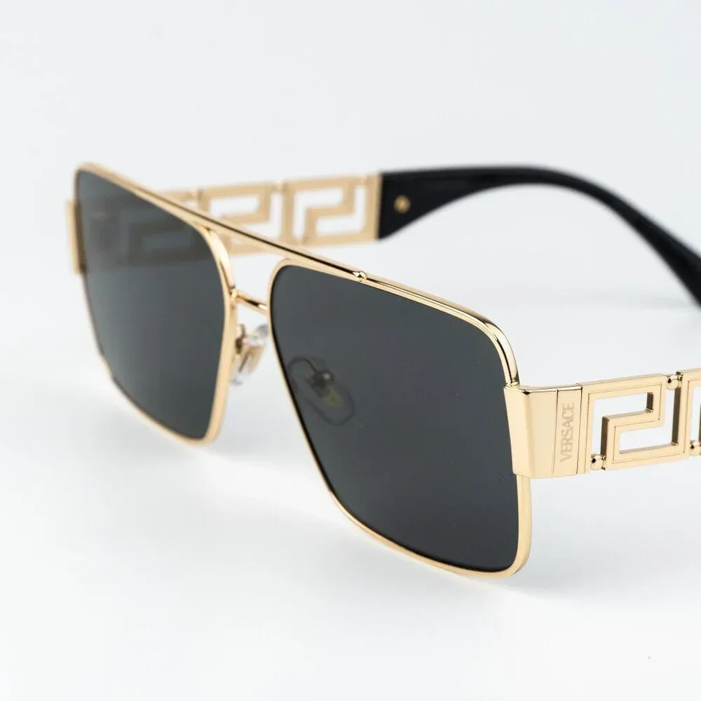 Versace Men Sunglasses Gold Grey Rectangle VE2290 100287 NEW AUTHENTIC